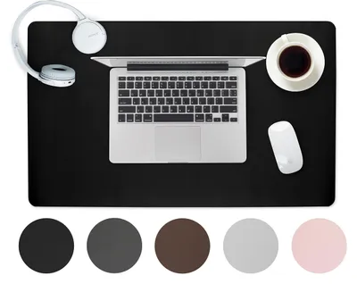 Productafbeelding van Bureau Onderlegger Kunstleder 60x35cm - zwart - XXL Muismat met gestikte randen