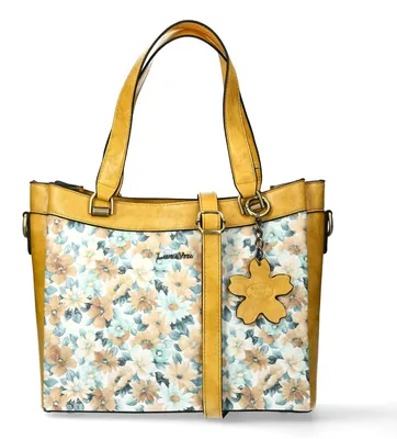Produktbild von Laura Vita Damen Shopper mit Blumenmuster und Umhängeriemen Aurea 04, Farbe:Gelb