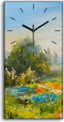 Produktbild von Wandbild Leinwand Bilder mit Uhr 30x60 Wiese Blume Bäume Landschafts Himmel - schwarze Hände