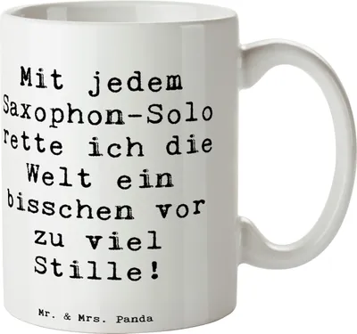 Produktbild von Mr. & Mrs. Panda Tasse Spruch Saxophon Magie - Weiß - Geschenk, Klangwelt, Musik, Musiker, Blues, Keramiktasse, Solo, Instrument, haferl, Kaffeebecher, Henkelbecher, Jazz