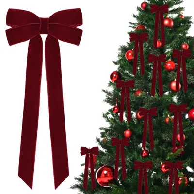 12 rote Weihnachtsbaum-Schleifen, Hängedeko, 26 x 13 cm