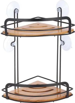 Produktbild von MSV Duschregal Hiko Eck Duschkorb Badezimmer ohne Bohren mit Saugnäpfen Stahl Bambus 34x21x21cm