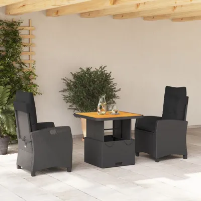 Produktbild von The Living Store 3-tlg. Garten-Essgruppe mit Kissen Schwarz Poly Rattan