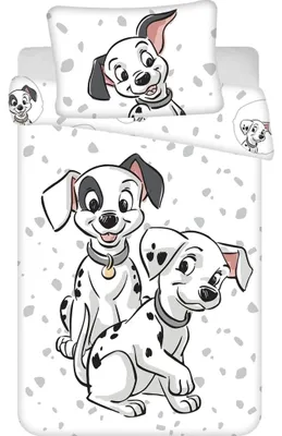 Imagen del producto de Juego de sábanas para niños con estampado de 101 dálmatas – Incluye: funda de edredón de 100x135 cm y funda de almohada de 40x60 cm