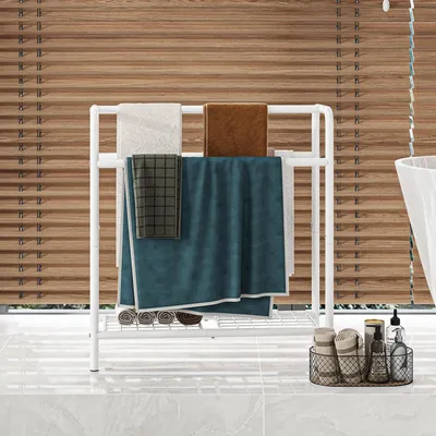 Image de Porte-serviettes autoportant, 3 niveaux, blanc, 70x27x76 cm