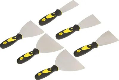 Image de KOTARBAU® Lot de 6 spatules de peintre en inox 40 - 160 mm Spatule de plâtrier Spatule universelle Gratte pour enlever Couteau à palette avec manche en caoutchouc