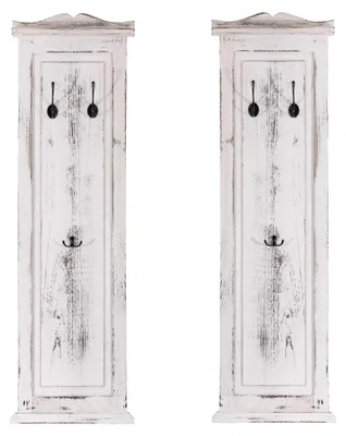 Produktbild von 2er-Set Garderobe HxBxT 109x28x5,5cm Wandhaken Holz Weiß shabby