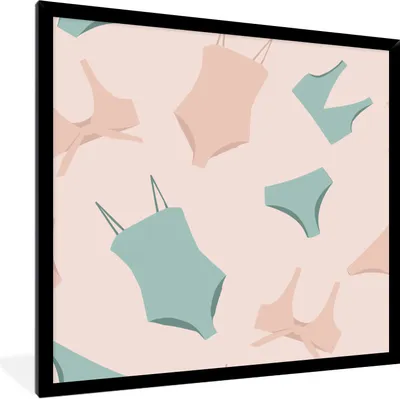 Produktbild von MuchoWow® Gerahmtes Poster Bikini - Badeanzug - Sommer - Pastell 40x40 cm - Poster mit Schwarzem Bilderrahmen Wandposter Rahmen Foto Bilder - Mit Rahmen - Wanddekoration Schlafzimmer
