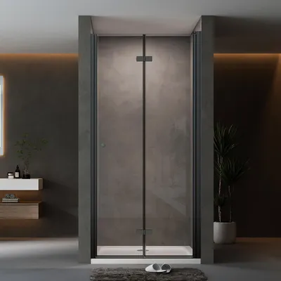 Produktbild von Schwarz Nischentür Dusche Falttür Duschtür 75x185cm Duschabtrennung Faltbar Duschkabine 6mm ESG Glas Nischdusche Duschwand