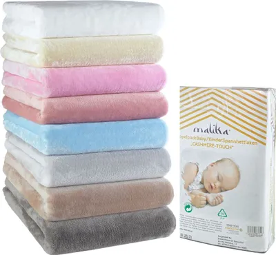 Produktbild von MALIKA® Jersey Cashmere-Touch Plüsch Kinder Spannbettlaken für Kindermatratze Kinderbett 60x120-70x140 Spannbetttuch Bettlaken, Farbe:Weiss, Größe:Doppelpack