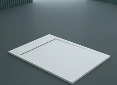 Produktbild von doporro Duschtasse 80x140x3cm flach aus Mineralguss in Weiß Rechteckig DIN-Anschlüsse für bodenebene Montage geeignet