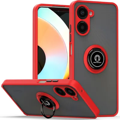 Produktbild von Realme 10 Pro 5G Hülle, Ring Halter Ständer Matte Transluzent TPU Rahmen Stoßfest Schutzhülle für Realme 10 Pro 5G Rot