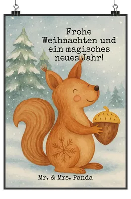 Produktbild von Mr. & Mrs. Panda Bild Eichhörnchen Weihnachten Design DIN A1 - Weiß - Geschenk, drucke, Guten Rutsch, wanddeko, Frohe, kunstdruck poster, Neujahr, Wandbild, Vogel