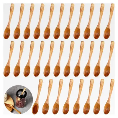 Produktbild von 30 Stück Kleine Holzlöffel, Mini Holzlöffel für Gewürzgläser, Runder Gewürzlöffel, Honiglöffel, Teelöffel, Kleine Löffel für Salz, Zucker, Pfeffer, Kaffee, 10 cm