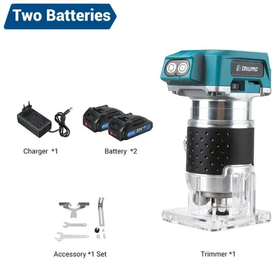 Immagine prodotto di Fresatrice e levigatrice per bordi - Fresatrice elettrica da banco - 6 velocità - Motore brushless da 440 W - 30000 giri/min - Mandrino autoserrante da 6,35 mm - 2 batterie da 18V
