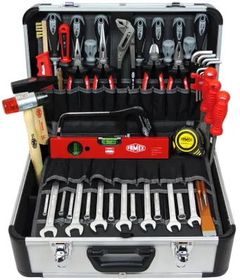 Produktbild von FAMEX 420-88 Alu Werkzeugkoffer PROFESSIONAL bestückt mit Werkzeug Set - Werkzeuge aus CV-Stahl,
