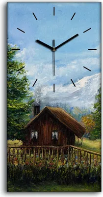 Produktbild von Wandbild Leinwand Bilder Wanduhr Geräuschlos 30x60 Landschaft Berg wiesen Bäume - schwarze Hände