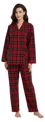 Produktbild von Omgoods – 100% Baumwoll-Pyjama-Set aus Flanell mit langen Ärmeln für Damen