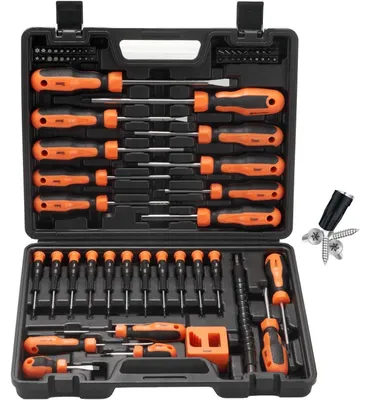 Immagine prodotto di Set di 70 pezzi di cacciaviti magnetici con custodia, comprendente: cacciaviti a taglio, a croce, Torx, a Esagono, a quadro, Pozidriv e cacciaviti di precisione