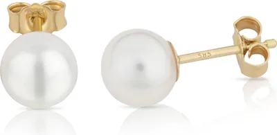 Produktbild von Paar 7mm echte Süßwasserperle Ohrstecker 585 Gelb Gold 14 Karat Perlenohrringe