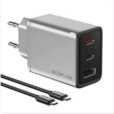 Produktbild von EcoFlow Rapid USB-C Ladegerät 65 W mit 100W Kabel, 3 Anschlüsse, GaN, 3-in-1-Ladegerät kompatibel mit iPhone 15/14/13, MacBook Pro/Air, iPad Pro