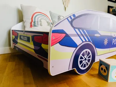 Produktbild von Autobett Kinderbett Jugendbett Polizei Car Polizeiauto Polizist Kinder Spielbett ohne Matratze 80x160 cm von 3. bis 10. Lebensjahr