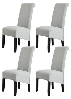Productafbeelding van Elzusha - Set van 4 Stretch Fluweel Eetkamerstoelhoezen Lichtgrijs met Elastische Band