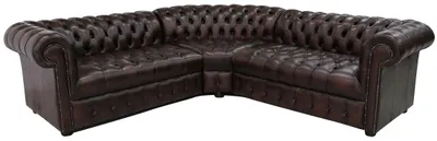 Zdjęcie produktu dla Chesterfield, narożnik, sofa skórzana, ciemnobrązowa, tapicerka, narożna sofa, zestaw mebli, design