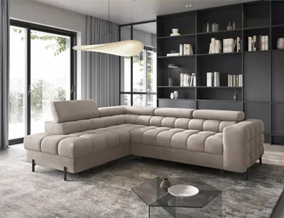 Produktbild von Ecksofa mit Schlaffunktion Sofa AMARA Stoff Paros Beige Ottomane Links