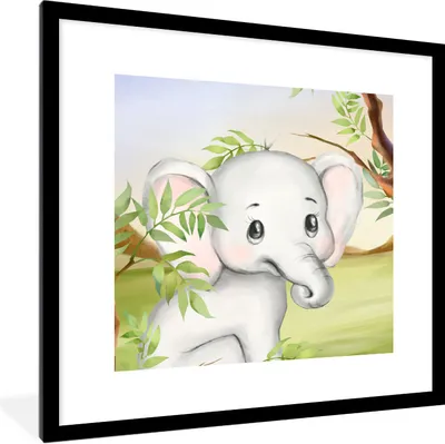 Produktbild von MuchoWow® Gerahmtes Poster Elefant - Dschungel - Blätter 40x40 cm - Poster mit Schwarzem Bilderrahmen Wandposter Rahmen Foto Bilder - Poster - Plakat im Rahmen