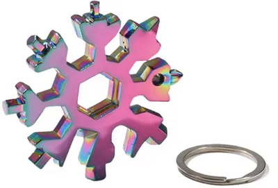 Immagine prodotto di Portachiavi multifunzione – 18 funzioni – Utensile multifunzione – Colorato – Portachiavi a forma di fiocco di neve – Chiave inglese – Universale – Utensile – Cacciavite – Regalo – Utensile – Apribottiglie – CHPN
