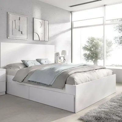 Image de Usman - Lit Double, Blanc, Avec Rangements