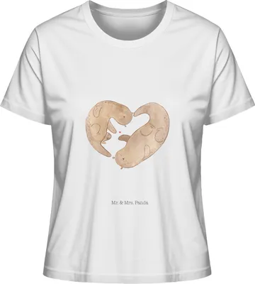 Produktbild von Mr. & Mrs. Panda Damen Oberteil Otter Herz Größe L - Weiß - Geschenk, Kurzarmshirt, Liebe, shirt, Baumwoll T-Shirt, für Frauen