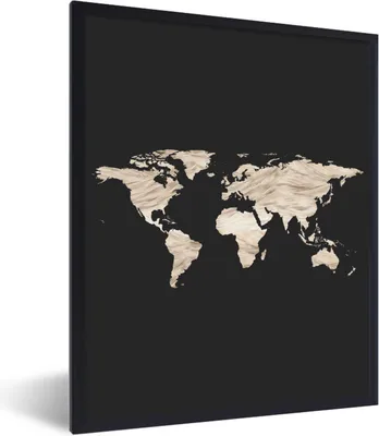 Produktbild von MuchoWow® Gerahmtes Poster Weltkarte - Beige - Schwarz 60x80 cm - Poster mit Schwarzem Bilderrahmen Wandposter Rahmen Foto Bilder - Premium - Wanddeko Wohnzimmer