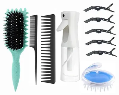 Produktbild von Locken Haar Bürste Set 10in1 mit Sprühflasche, Kämme, Massagebürste, Haarspangen Grün
