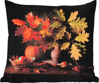 Produktbild von MuchoWow® Outdoor Kissen - Stilleben - Kürbis - Blätter - Apfel - Kirsche - Herbst - 50x50 cm - Wetterfest - Lounge Kissen - Komfortabel - Kissen mit Bild