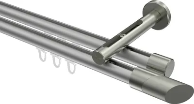 Produktbild von Interdeco Innenlaufstange / Gardinenstange mit Innenlauf Silbergrau / Edelstahl-Optik, Typ Siteno Verano (Schräge Bicolor), 20 mm Ø 2-läufig, 440 cm