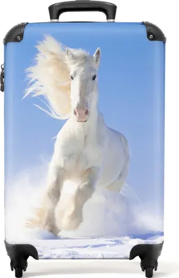 Obrázok produktu pre NoBoringSuitcases.com® Kufr Príručná batožina Kufr na kolieskach Malý cestovný kufor na 4 kolieskach - Horse - White - Snow - Kids - Cabin Size < 55x40x23 cm & 55x40x20 cm - Foto kufor - Príručný kufor - Palubná batožinaPríručná batožina Kufrík 55x35x20 cm, 36L,