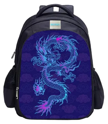 Immagine prodotto di Zaino per bambini con motivo del drago, dimensioni 42x32x17 cm, realizzato in nylon idrorepellente