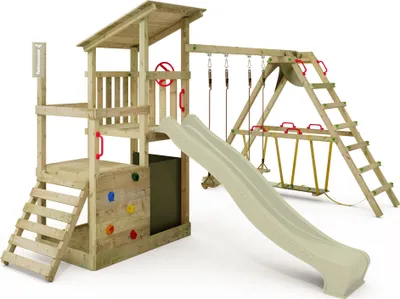 Immagine prodotto di Torre giochi Fatmoose FruityForest Fun XXL con struttura a surf e scivolo, colore verde salvia