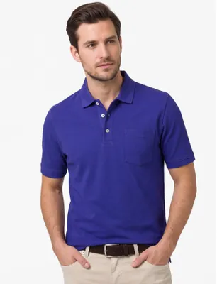 Produktbild von Brax Polo aus Baumwolle blau unifarben normale Passform Brusttasche