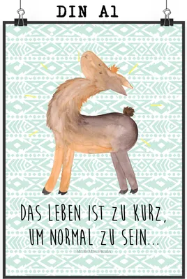 Produktbild von Mr. & Mrs. Panda Bild Lama Stolz DIN A1 - Aztekenblau - Geschenk, Familie, kunstdruck poster, Freundin, Plakat, Hippie, drucke, wanddeko, Family