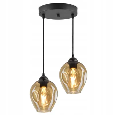 Zdjęcie produktu dla Luxolar Led lampa wisząca 2 płomienie szklany klosz miodowe kolory E27 60W - lampa sufitowa do salonu, czarny metal