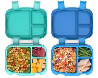 Bento-Lunchbox 4 Fächer, auslaufsicher, 2er-Set, Blau/Grün
