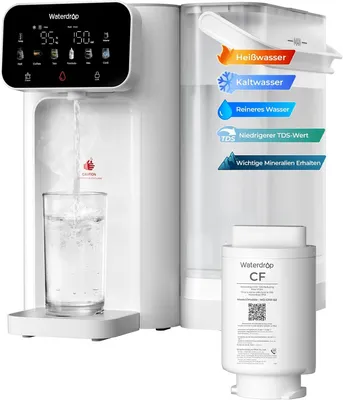 Obrázek produktu pro Přístroj Waterdrop CT01 na ohřev a ochlazování vody s filtrem, který snižuje množství TDS, vodního kamene a chloru, a zároveň zachovává důležité minerály. Obsahuje 8stupňovou filtraci s UV sterilizací