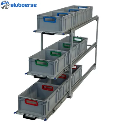 Produktbild von Heckauszug für Euroboxen (300 mm) – 3 Ebenen - Ausziehbares Regalsystem fürs Wohnmobil (L1205xB385xH760-805 mm)