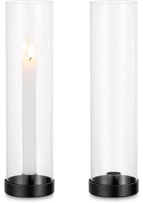 Produktbild von Kerzenständer 2er Set Metall mit Glaszylinder Schwarz für Stabkerzen Tischdeko