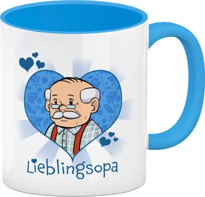 Produktbild von Lieblingsopa Kaffeebecher Hellblau mit Opa im Herz