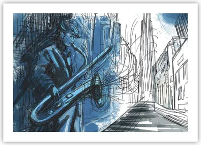 Produktbild von Poster - Poster ohne Rahmen - Saxophon Musiker Zeichnen - 70x50 cm - Wand Bild - Wanddeko - Wandbilder - Kunstposter - Wandposter - Bilder - Kunstdruck - Wanddekoration - Wandbild - P2XAA70x50-4148