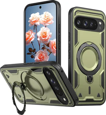 Produktbild von MagSafe Hülle für Google Pixel 9 Pro XL - Phonesta MagLock Armor Back Cover mit Ring - Grün